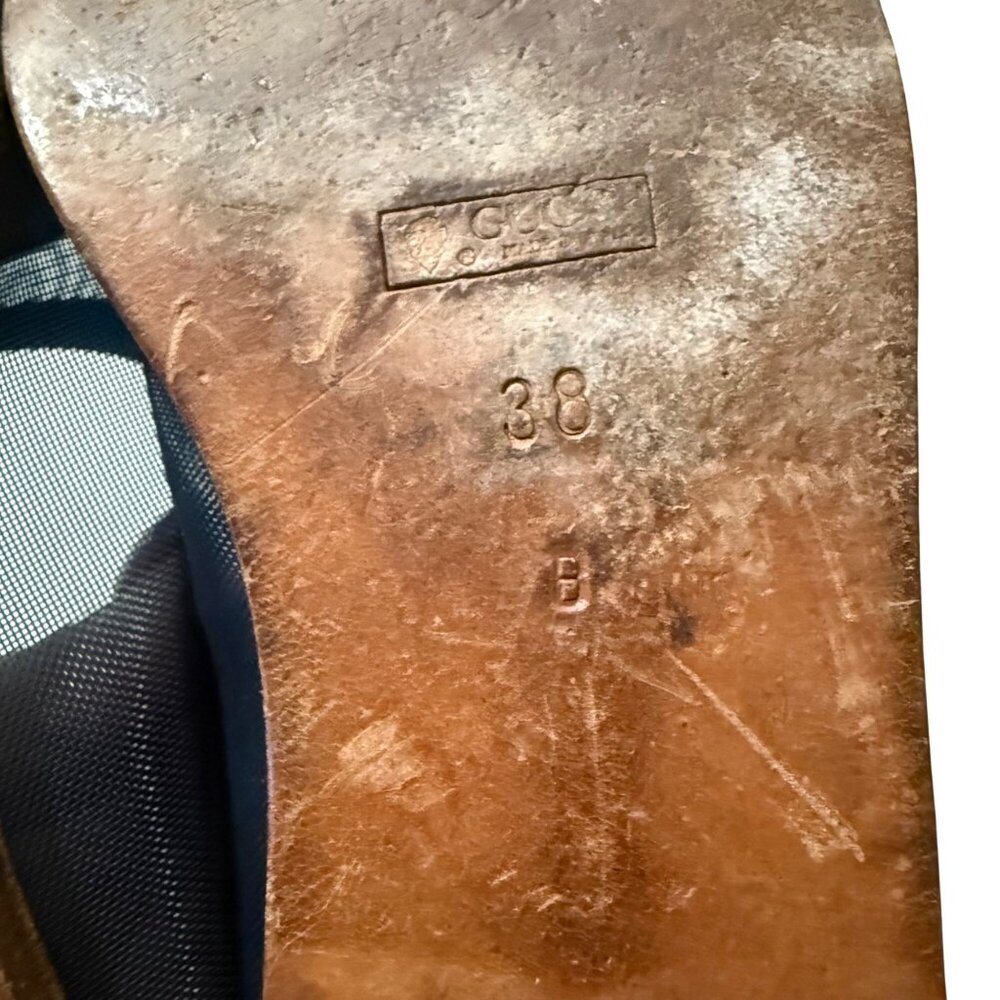 Gucci Mesh Navy Blue Leather Slip On Ballet Flats Womens Size 38/39 - Picture 8 of 10